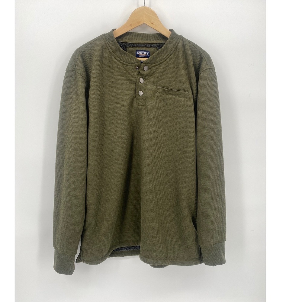 Smith's Workwear Henley Mens Large Olive Green Excellent Sherpa Lined Thermal